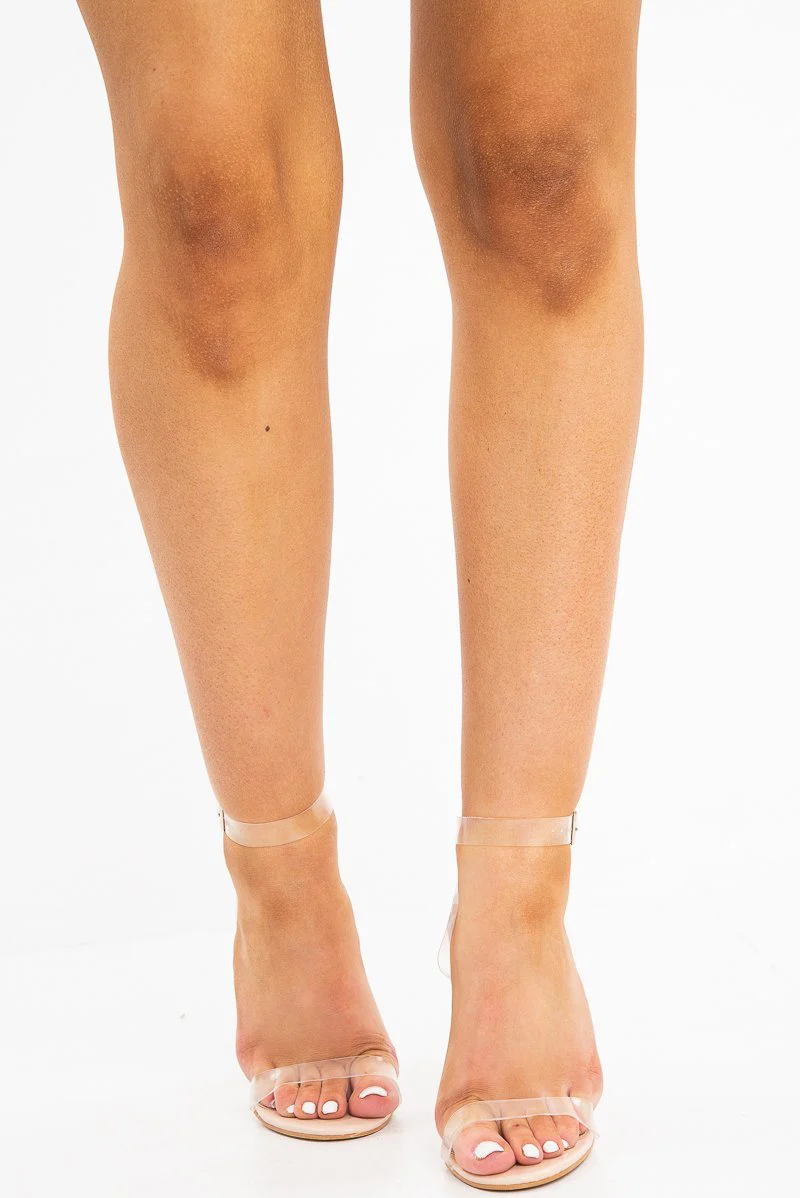 Beige Clear Strap Perspex Block Heels - Ardyn - Image 3