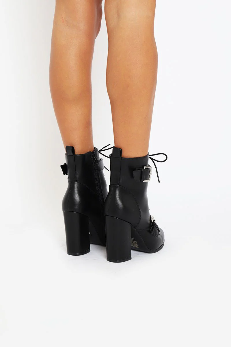Black PU Buckle Pointed Boots - Canyon - Image 5