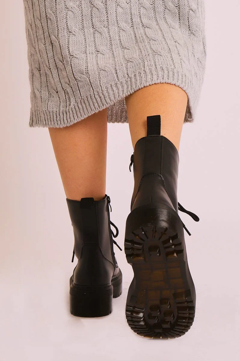 Black PU Leather Double Sole Boots - Dakoda - Image 4