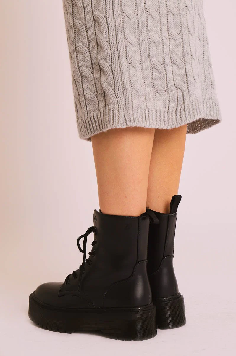 Black PU Leather Double Sole Boots - Dakoda - Image 5