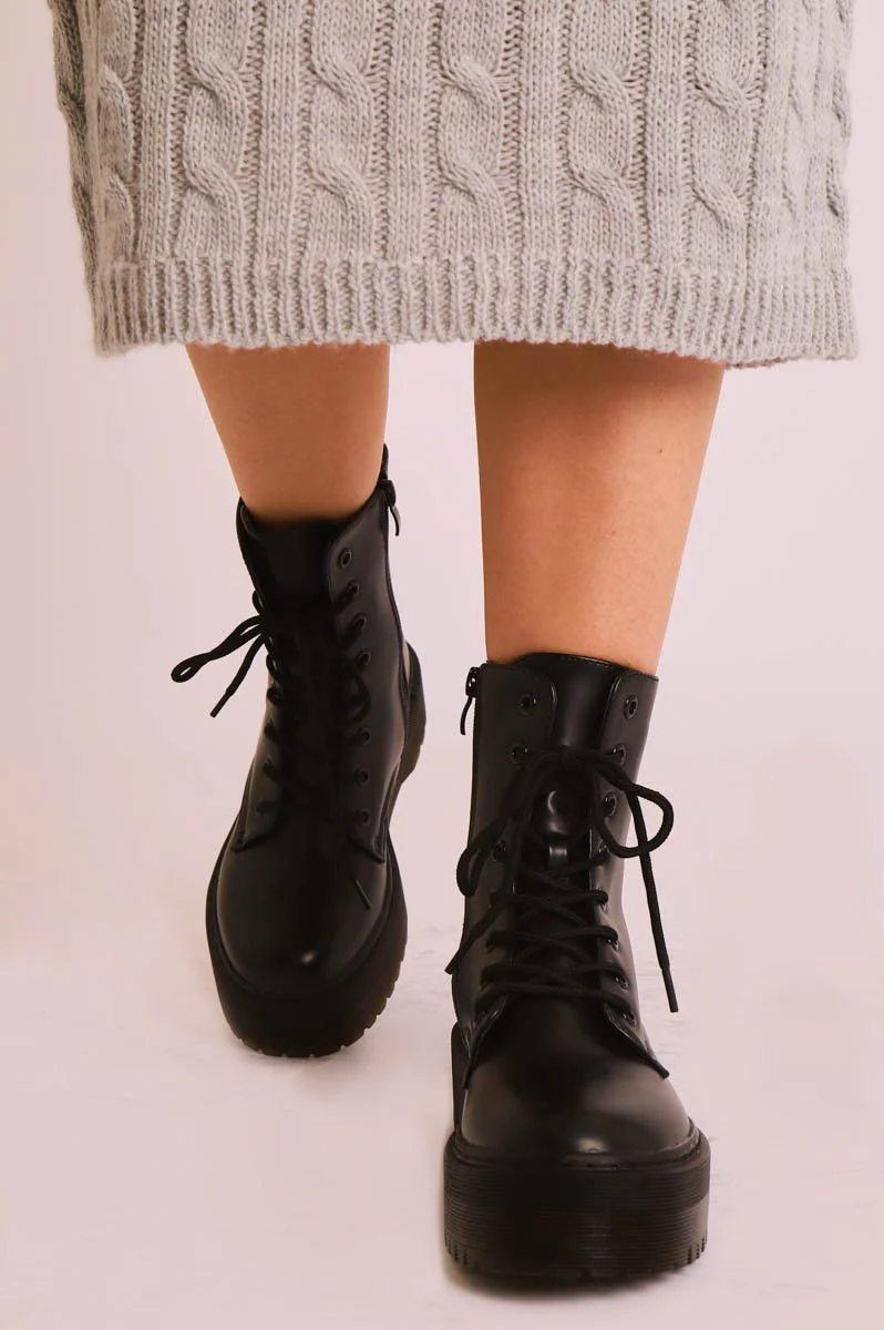 Black PU Leather Double Sole Boots - Dakoda - Image 6