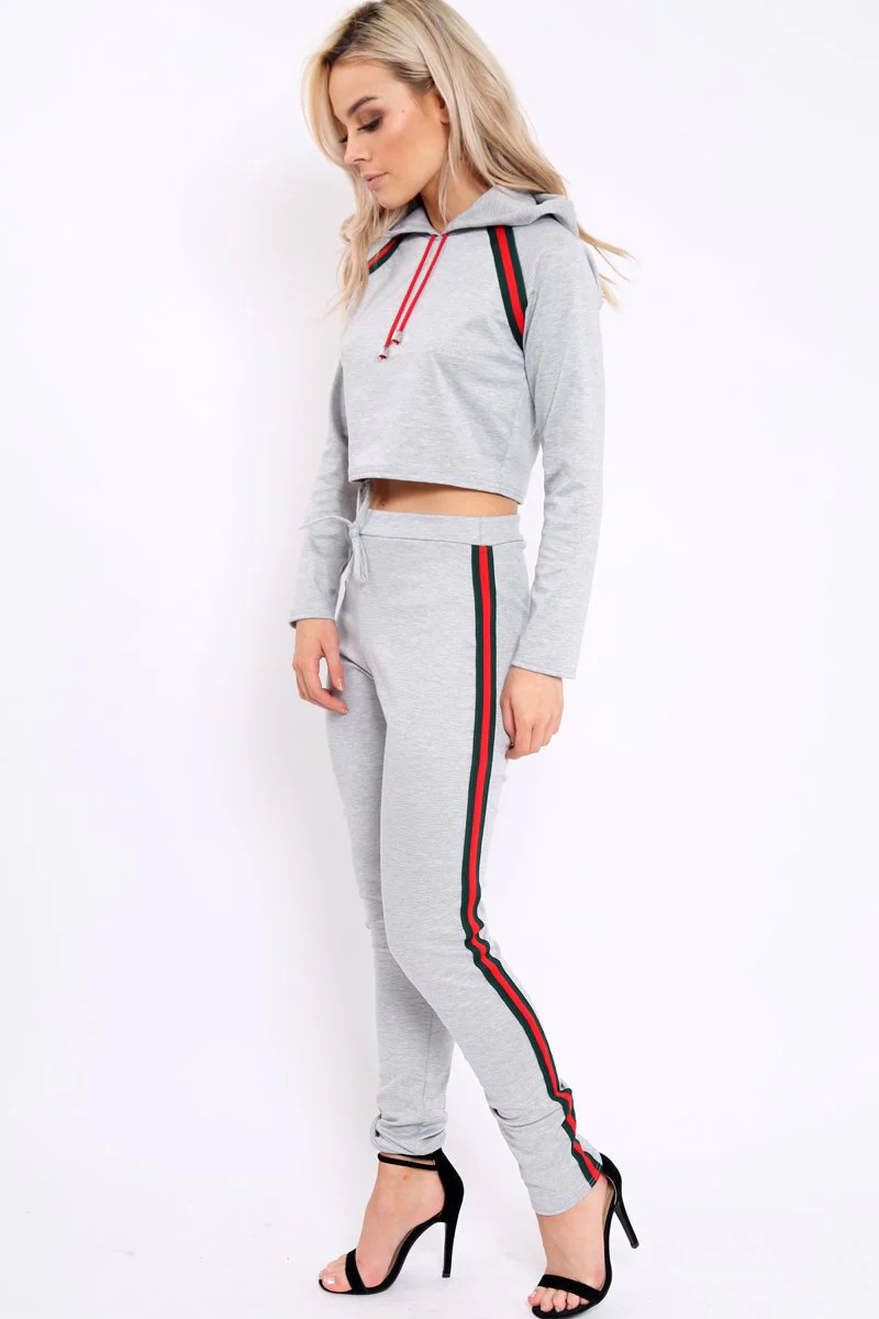 Grey Tracksuit with Khaki and Red Side Stripe - Beatrix - Image 4