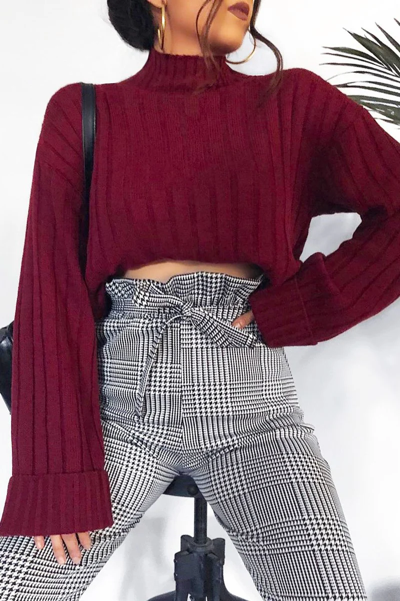 Hound-Tooth Paper Bag Tie Waist Cigarette Trousers - Karmen - Image 3