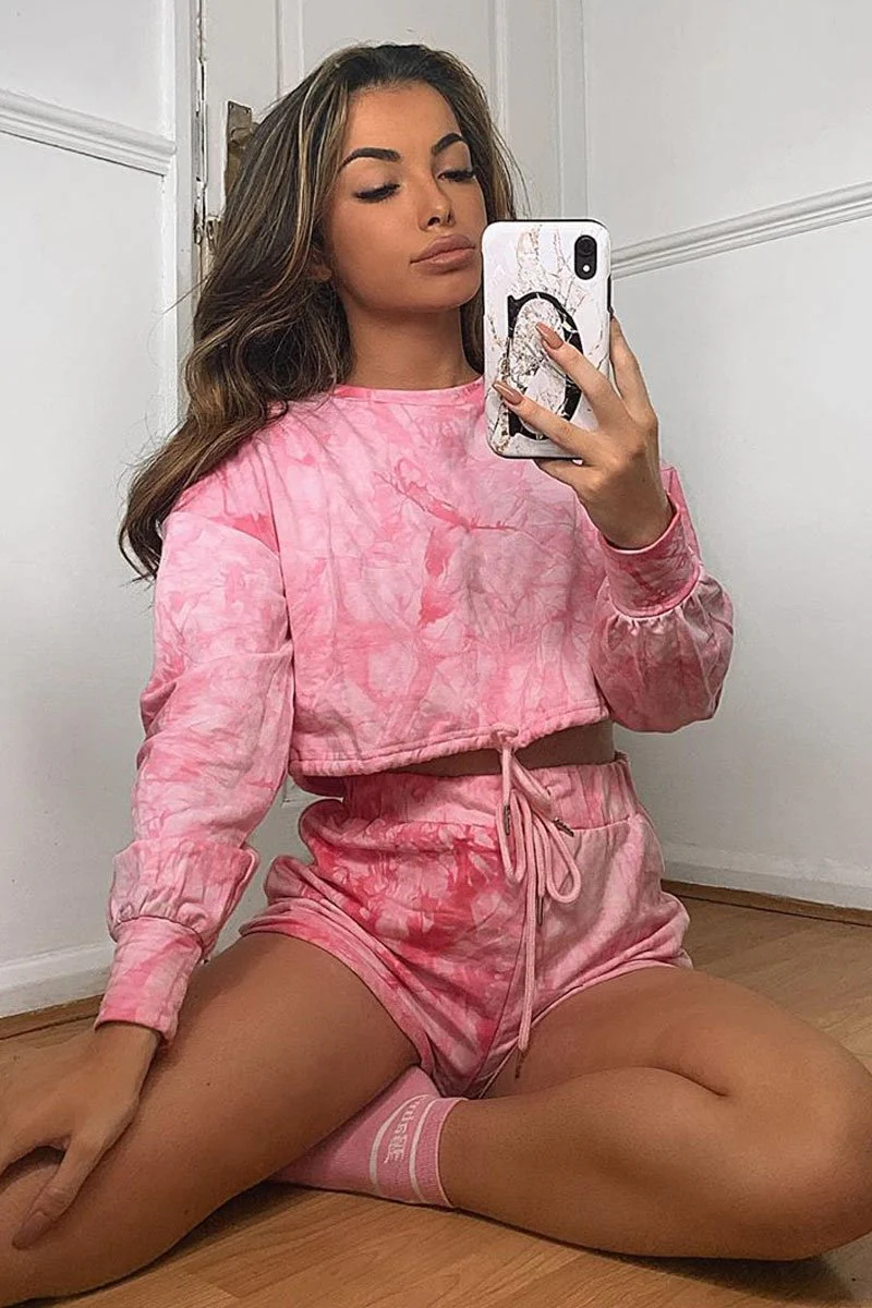 Pink Tie Dye Sweatshirt Shorts Loungewear Set - Jessa - Image 8