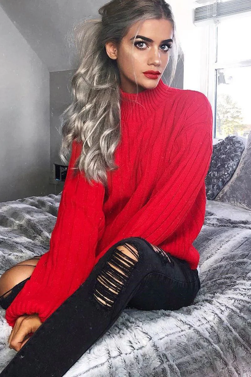 Red Knit High Neck Jumper - Jaelynn - Image 8